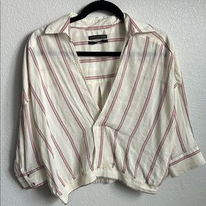 Urban Outfitters Cream and Pink Striped Shirt